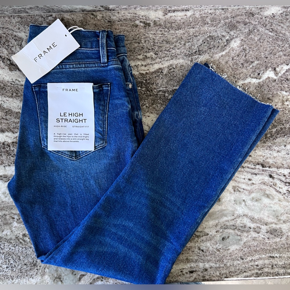 FRAME Women’s Le High Straight Raw Hem Huntdale Wash NWT Size 26